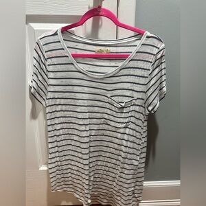 Hollister Dark grey and White Striped Tee